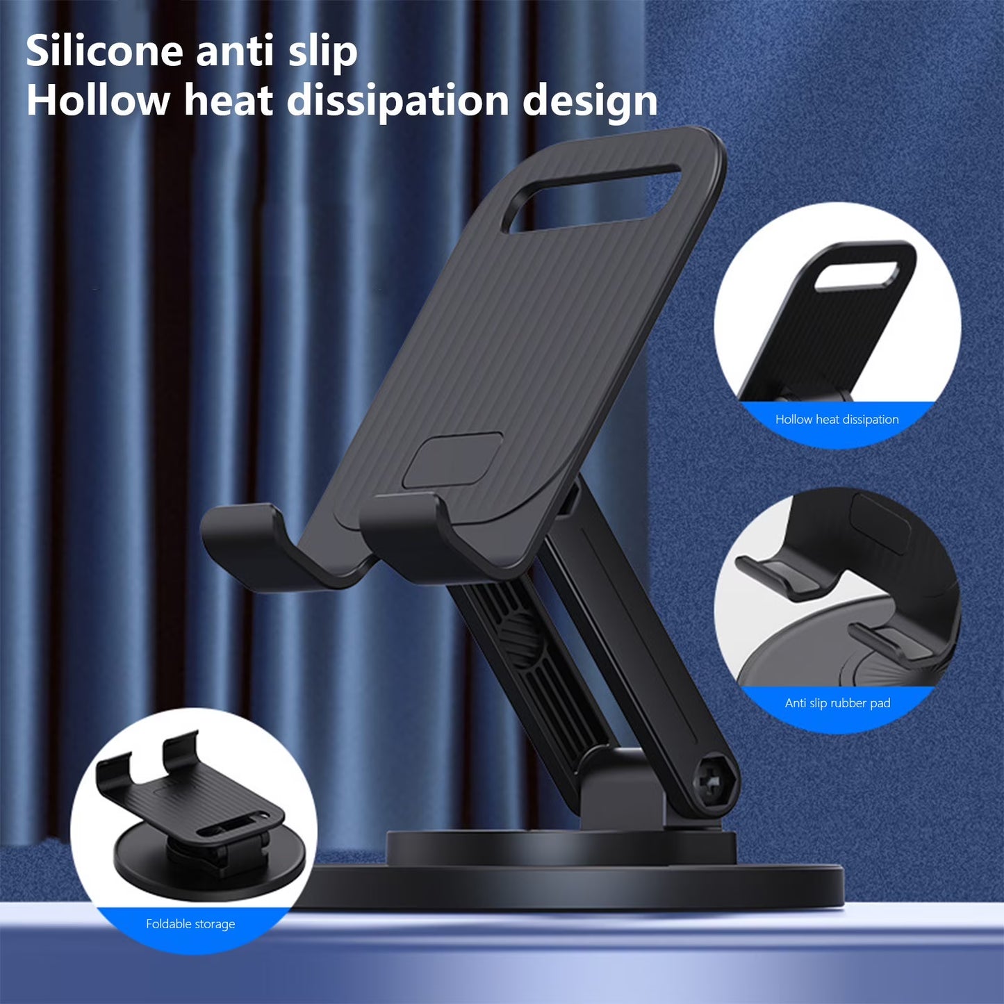 Foldable Phone Stand for Desk 360 Degrees Rotation Height Retractable Cell Phone Holder Portable Cellphone Stand