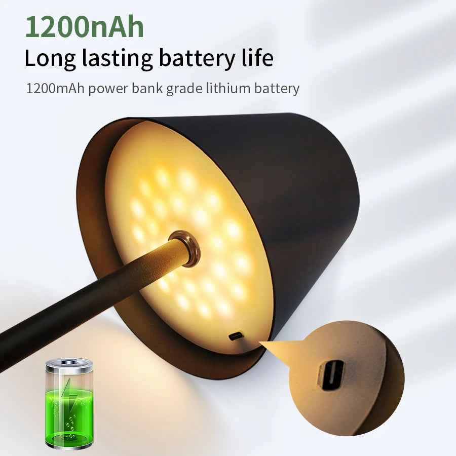 Rechargeable 3 Colors LED Desk Lamp Touch Dimming Metal Table Lamp for Bar Resturant Office Decor Bedside Creative Ambient Light