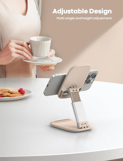 Khaki Phone Holder for Desk - Cellphone Stand Khaki Desk Accessories Desktop Office Must Have Compatible Gifts for Iphone, Telephone Stand, 4-8'' Smartphone
