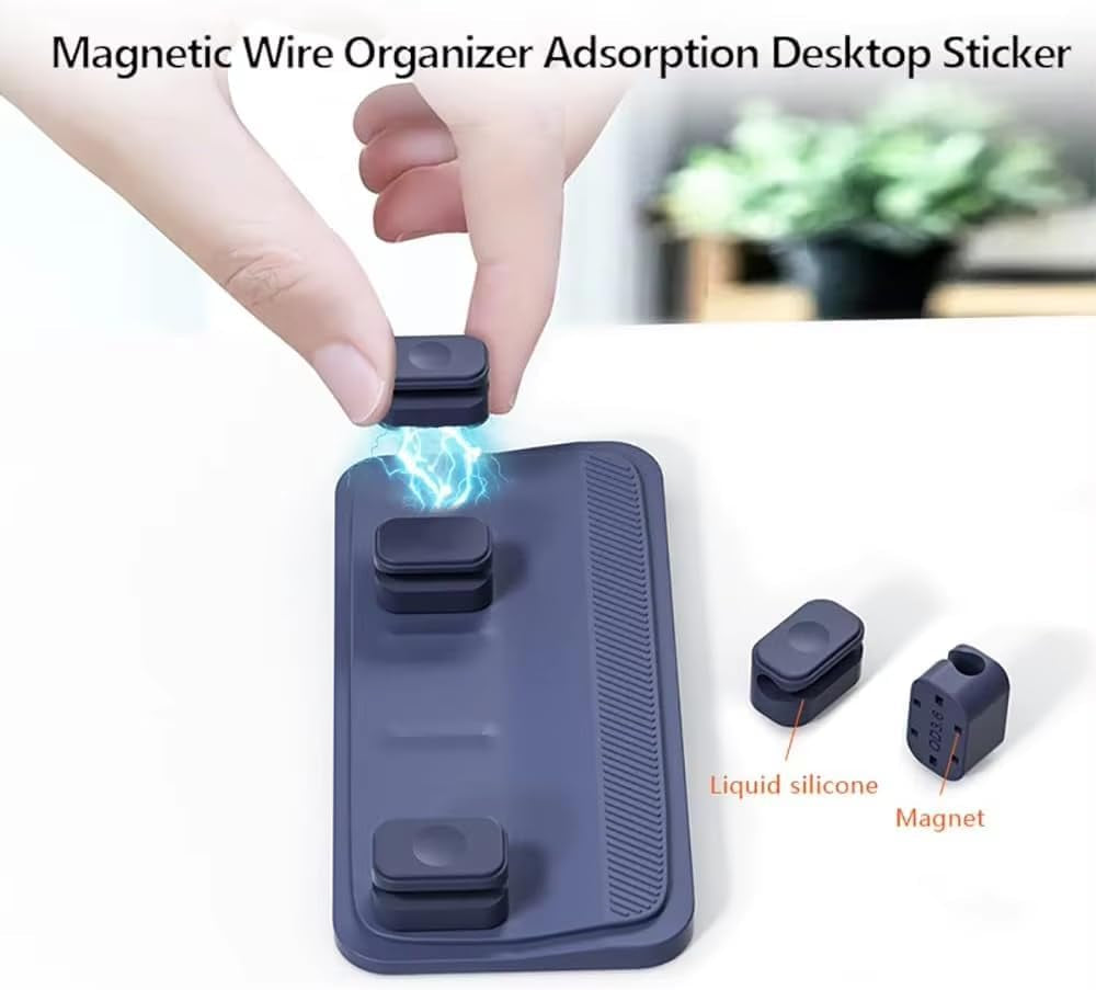 Premium Silicone Magnetic Cable Organizer Set | Minimalist Desktop Cord Management Solution | Versatile Magnetic Clips for Home, Office, and Workspace | Strong Adhesion for a Tidy Desk (Blue)
