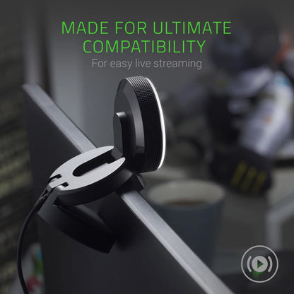 Kiyo Streaming Webcam, Full HD, Auto Focus, Ring Light with Adjustable Brightness, Black