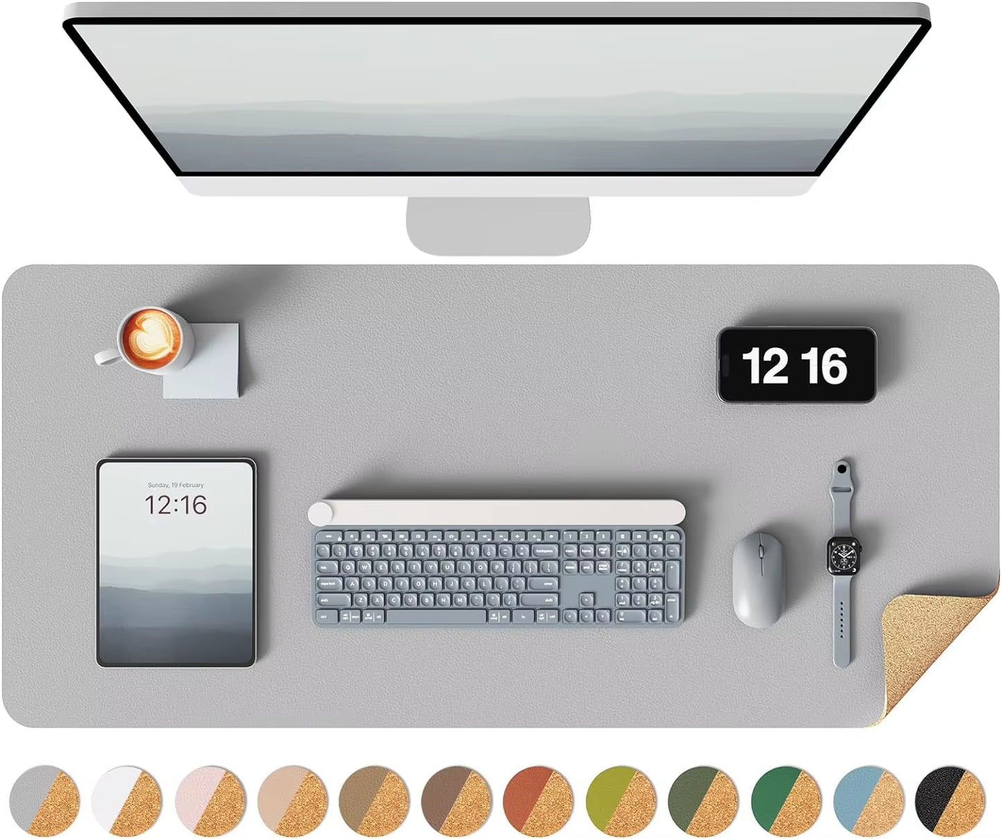 XXL Double-Sided Desk Pad, Eco Cork Desk Pad Protector Leather Desk Mat, Large Mouse Pad,Waterproof Desk Blotter for Office/Home