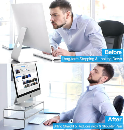 Acrylic Monitor Stand,2 Tiers Computer Monitor Riser(18X8X5.5 Inches),Computer Stand/Monitor Riser for Office,School,Home,Laptop Stand Desktop Stand for Keyboard Storage&Printer TV Screen