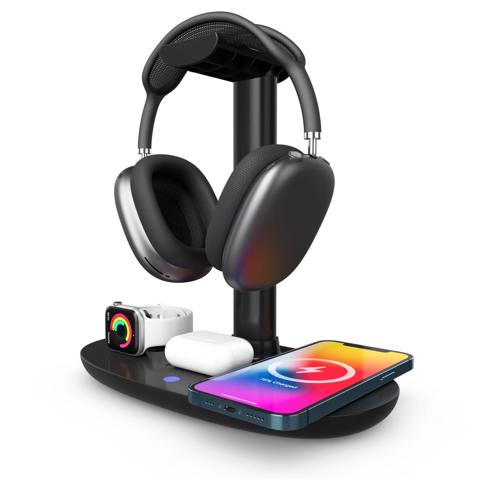 4-in-1 Wireless Charging Station for AirPods Max, Smartphone, Smartwatch, and Earbuds - Compact and Portable Design in White