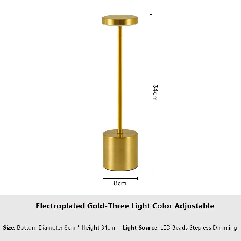 Rechargeable LED Desk Lamp Metal Dimmable Touch Table Lamp 3 Color Temperatures Bedside Creative Ambient Light Bar Hotel Decor