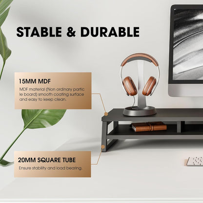 Dual Monitor Stand for Desk, 42.5In Large Monitor Riser for 2 Monitors, 2 Tier Computer Office Desk Top Shelf, Desktop Storage Stand for Laptop, PC, Computer, Printer