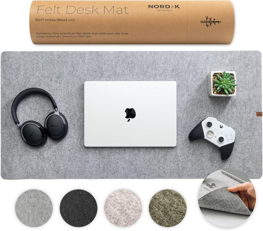 Nordik Large Felt Desk Mat - Marle - 35 x 17 Inches - Full-Sized Keyboard and Mouse Pad - Premium Desktop Felt Surface