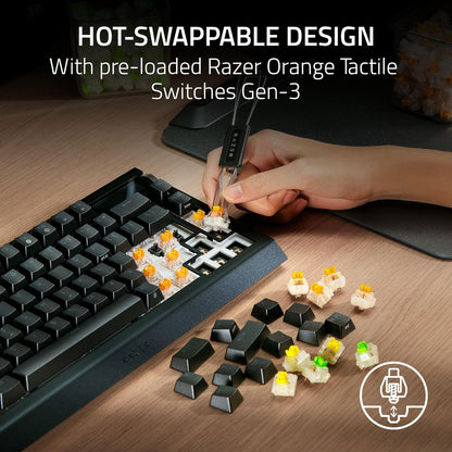 Blackwidow V4 Pro 75% Wireless Gaming Keyboard: OLED Display - True 4K Hz Wireless - Bluetooth - Hot Swappable - Orange Tactile Switches - Command Dial - Snap Tap - Chroma RGB - Wrist Rest