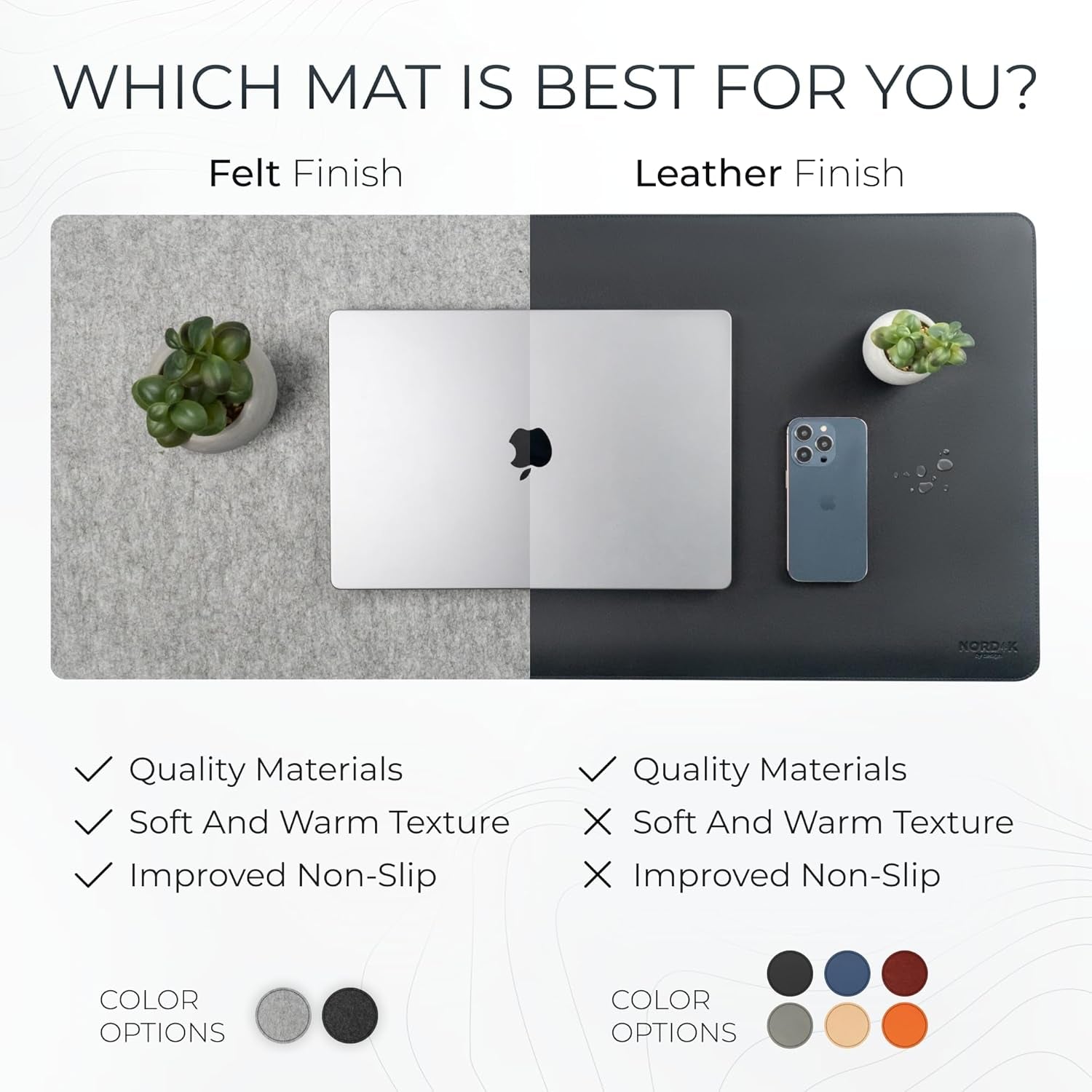Nordik Large Felt Desk Mat - Marle - 35 x 17 Inches - Full-Sized Keyboard and Mouse Pad - Premium Desktop Felt Surface