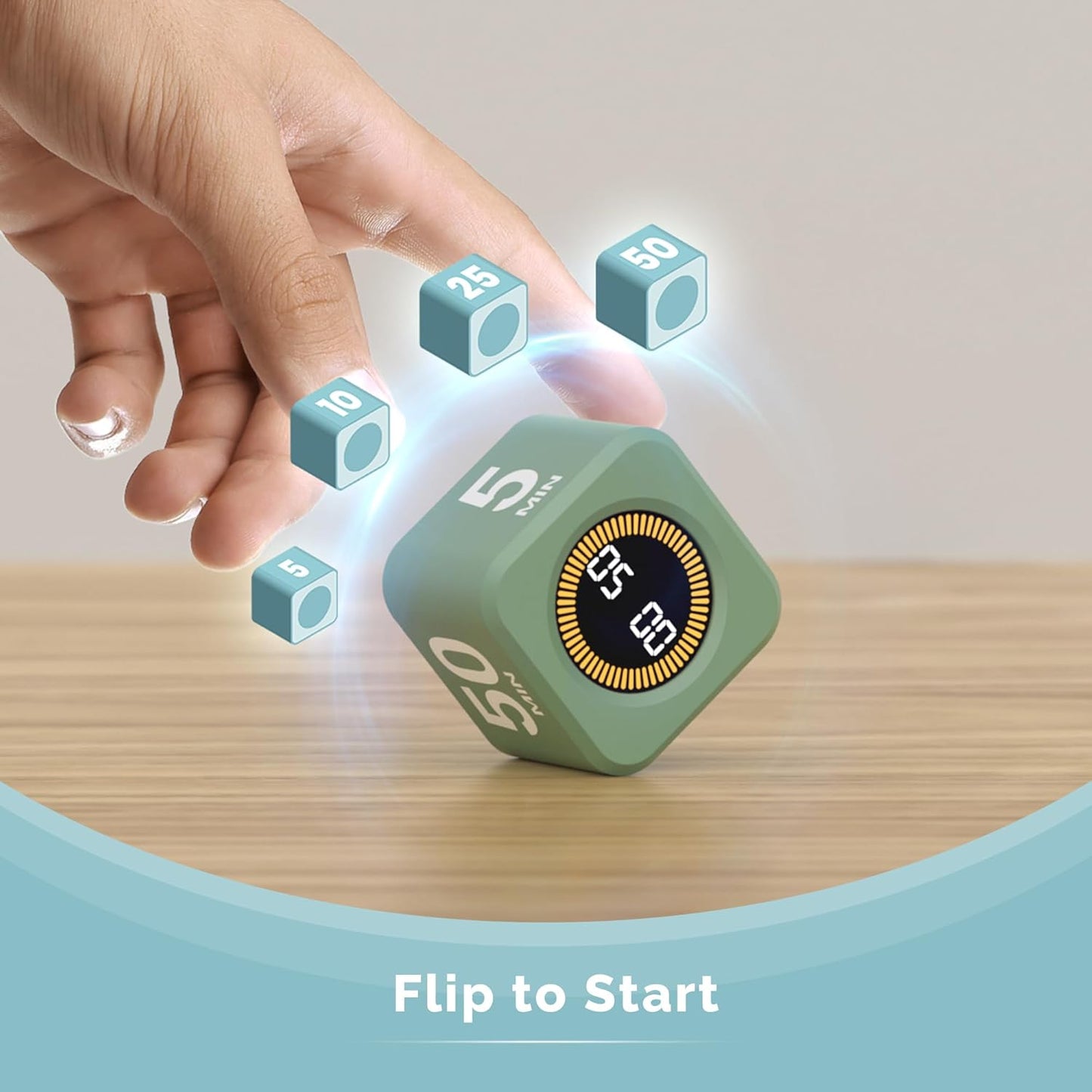 Pomodoro Cube Timer Productivity Visual Timer - 5/10/25/50 Min Rotating Countdown (1, Green)