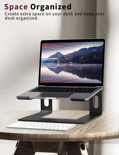 Laptop Stand for Desk, Aluminum Computer Riser, Ergonomic Notebook Holder, Detachable Metal Laptops Elevator, PC Cooling Mount Support 10 to 15.6 Inches Notebook, Black