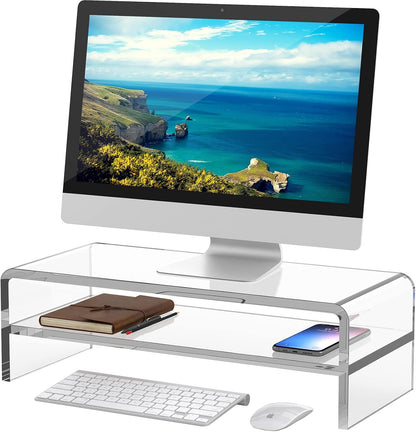 Acrylic Monitor Stand,2 Tiers Computer Monitor Riser(18X8X5.5 Inches),Computer Stand/Monitor Riser for Office,School,Home,Laptop Stand Desktop Stand for Keyboard Storage&Printer TV Screen
