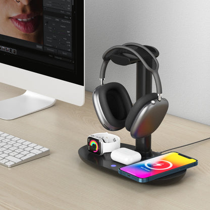 4-In-1 Wireless Charger for Airpods Max, Phone, Smartwatch & Earbuds – Compact & Portable ，Black
