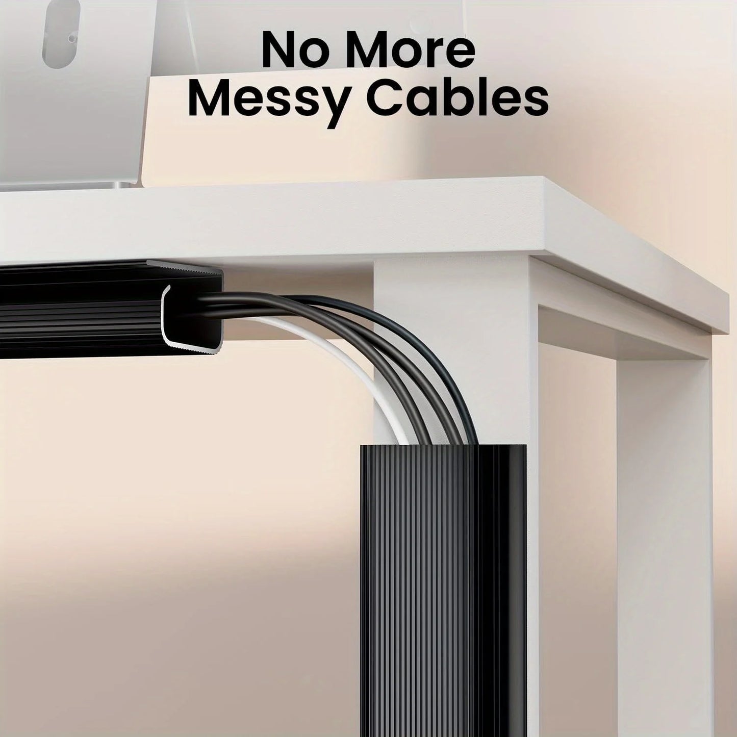 [Sleek Cable Tray] 2Pcs Sleek Black Self-Adhesive Under-Desk Cable Tray | PVC Invisible Slot Organizer， No-Drill Installation