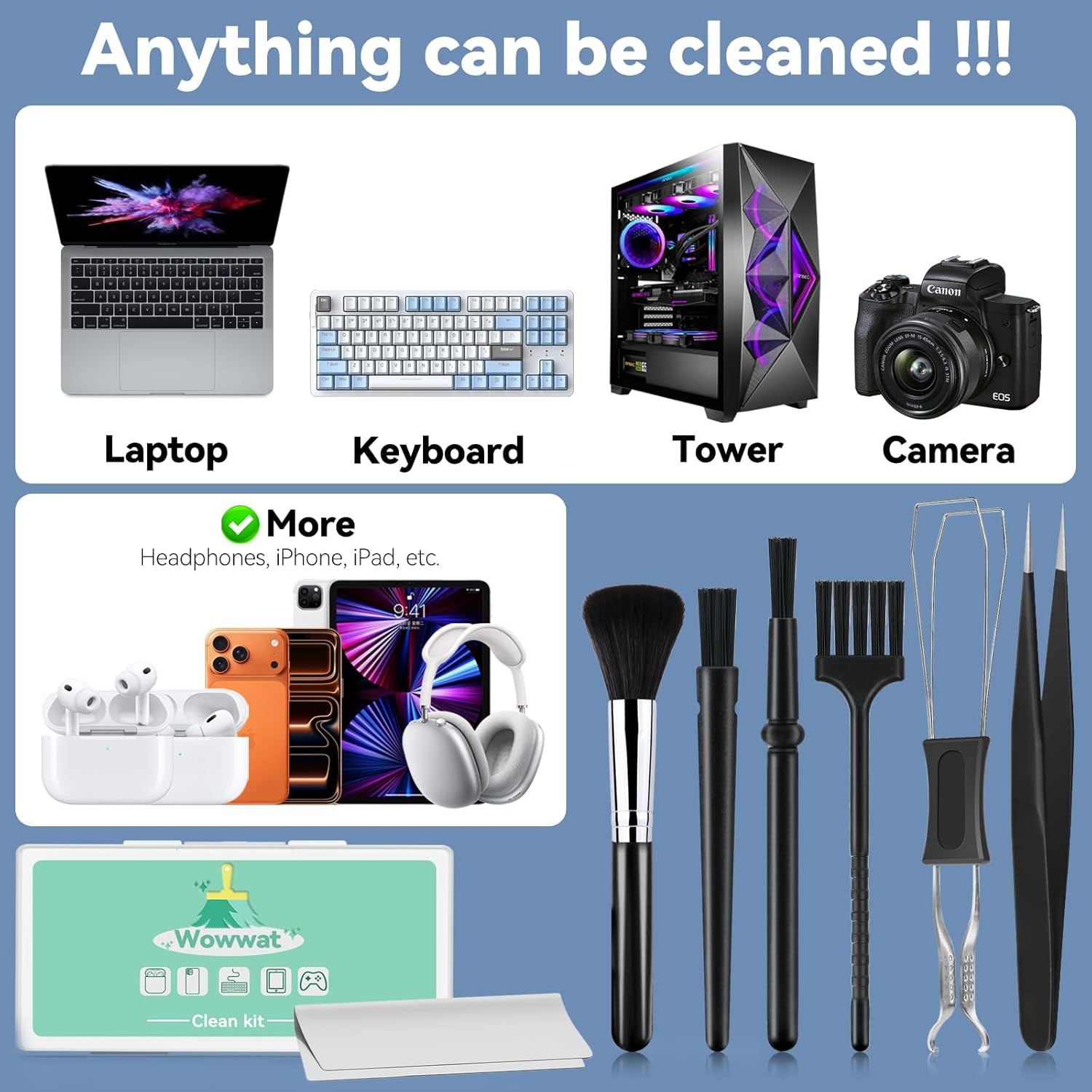 Keyboard Cleaner Kit,Computer Cleaning Kit,Mechanical Keyboard Cleaning Kit,Anti-Static Brush,Small Cleaning Brush, Cleaning Kit Compatible Laptop/Pc/Computer/Keyboard/Laptop/Camera/Phone/Earbud