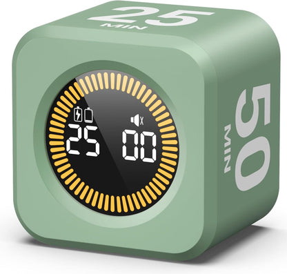Pomodoro Cube Timer Productivity Visual Timer - 5/10/25/50 Min Rotating Countdown (1, Green)