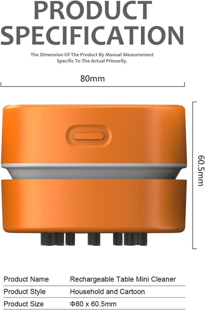 Desktop Vacuum Cleaner,Mini Table Dust Sweeper Energy Saving,High Endurance up to 400 Mins,Cordless&360º Rotatable Design for Cleaning Hairs,Crumbs,Computer Keyboard of Gifts for Kids (Orange)
